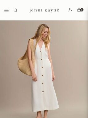 Jenni Kayne Ivory Sleeveless Button-Front Linen Midi Dress